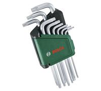 Bosch Set de 9 clés Torx (clés multitâches en acier S2 ; TX8-TX40 ; côté long ; surface antirouille, barrette de rangement)