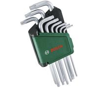 Bosch Set de 9 clés Torx (clés multitâches en acier S2 TX8-TX40 côté long surface antirouille, barrette de rangement)