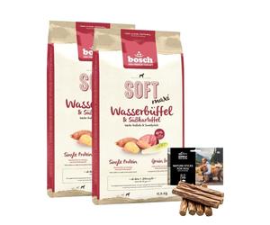 BOSCH Soft Maxi Aliment sec avec buffle d'eau et patate douce 2x12,5 kg + SIMPLY FROM NATURE Cigares naturels en sanglier 7 pièces