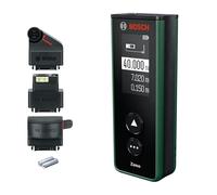 Bosch Télémètre Laser Zamo Set (portée jusqu’à 40 m, rechargeable USB-C, mémorise 10 mesures, incl. adaptateurs ligne, roulette et ruban, piles AAA rechargeables et housse)