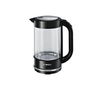Bosch TWK70B03 Bouilloire 1.7L 2400W Verre Noir/Transparent, Filtre Inox, Sécurité Surchauffe/Marche à Sec, Base 360°, Sans Fil
