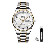 BOSCK Montre Homme, 40 MM Analogique Etanche Affaires Inoxydable Montres Hommes Bracelet Acier, avec Date et Jour Lecture Facile Anti Rayure de Mode Montre pour Homme, Gold-Silver