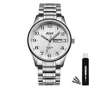 BOSCK Montre Homme, 40 MM Analogique Etanche Affaires Inoxydable Montres Hommes Bracelet Acier, avec Date et Jour Lecture Facile Anti Rayure de Mode Montre pour Homme, Silver-Silver