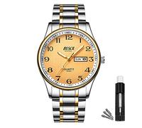 BOSCK Montre Homme, 40 MM Analogique Etanche Affaires Inoxydable Montres Hommes Bracelet Acier, avec Date et Jour Lecture Facile Anti Rayure de Mode Montre pour Homme, Gold-Gold