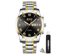 BOSCK Montre Homme, Analogique Etanche Affaires Inoxydable Montres Hommes Bracelet Acier, Date et Jour Lecture Facile Anti Rayure de Mode Montre pour Homme