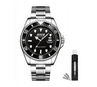 BOSCK Montre pour Homme, 44mm Grand Cadran Facile à Lire en Acier Analogique Affaires Montre Homme Bracelet Acier, Anti Rayure de Mode Classique Luxe 30M Homme Etanche Bracelet Metal
