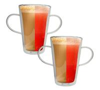 Boscul Lot de 2 tasses à deux anses, verres à latte à double paroi en borosilicate de 400 ml, conçus pour la dignité, la faible préhension, les personnes âgées, l'arthrite, le handicap, la maladie