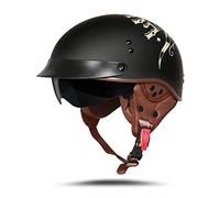 BOSERMEM Casque De Moto Adulte Semi-Ouvert avec Visière, Scooter ATV Sécurité Certifié ECE (Tête De Taureau Chanceux Noir Mat, L 59-60cm)