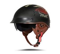 BOSERMEM Casque de moto avec lunettes de protection, homologué DOT/ECE, casque jet de scooter, de cyclomoteur, de cyclomoteur, de chopper, style vintage, noir mat Lucky, taille M 57 à 58 cm