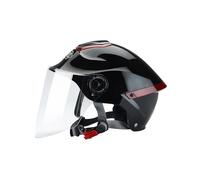 BOSERMEM Casque Ouvert Classique, Demi-Casque avec Visière, Tour De Tête Ajustable, Coque en 709abs Combinée à Un Rembourrage Eps(Noir Brillant,Visière Transparente)