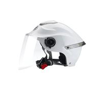 BOSERMEM Casque Ouvert Classique, Demi-Casque avec Visière, Tour De Tête Ajustable, Coque en 709abs Combinée à Un Rembourrage Eps(Blanc,Visière Transparente)
