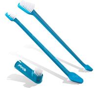 Boshel Lot de brosses à dents pour chien - 2 brosses à dents à double tête à long manche + 1 kit de brosse à dents pour chien pour soins dentaires - Utilisez un ensemble de brosse à dents double face