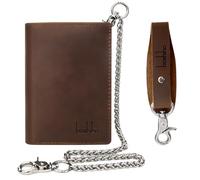 boshiho Crazy Horse Portefeuille en cuir véritable avec porte-clés - Portefeuille à trois volets pour homme, 13 emplacements pour cartes et blocage RFID, cadeau pour homme, marron, Portefeuille chaîne