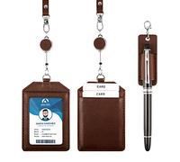 Boshiho Porte-badge de bureau en cuir véritable, idéal pour carte de crédit, carte d’identité, avec cordon de cou extensible, tenue verticale 4.2 x 2.6 x 0.1inch marron