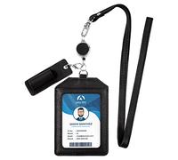 Boshiho Porte-badge de bureau en cuir véritable, idéal pour carte de crédit, carte d’identité, avec cordon de cou extensible, tenue verticale 4.2 x 2.6 x 0.1inch Noir