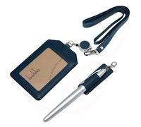 Boshiho Porte-badge de bureau en cuir véritable, idéal pour carte de crédit, carte d’identité, avec cordon de cou extensible, tenue verticale 4.2 x 2.6 x 0.1inch bleu