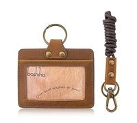 Boshiho Porte-badge en cuir de vache avec cordon tour de cou, porte-carte de crédit vertical pour bureau, étudiants, affaires (marron foncé)