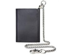 boshiho Portefeuille avec chaîne pour homme - En cuir véritable - Avec chaîne, protection RFID, compartiment à monnaie et plusieurs emplacements pour cartes, pour le quotidien ou comme cadeau, Noir ,