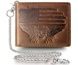 boshiho Portefeuille de motard avec chaîne, portefeuille de motard en cuir véritable vieilli pour homme, 12 emplacements pour cartes et blocage RFID, cadeau pour les amateurs de Harley Davidson