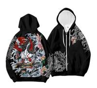 BoShiNuo Automne Style Japonais Chinois Grue Imprimée Vêtements Hommes Hoodies Homme Sweatshirt Casual Zipper Sweat à Capuche, 3dll-22, XL