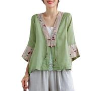 BoShiNuo Broderie chinoise Hanfu Tops National Tang Costume Chemise Col V Femmes Chemisier Traditionnel Cardigan Décontracté Lâche, EN8, M