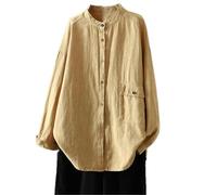 BoShiNuo Chemise à manches longues en coton et lin pour femme avec boutons colorés et col montant - Style rétro ample, H-802, M