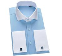 BoShiNuo Chemise à manches longues pour homme - Col Windsor - Style rétro - Style rétro - Manchettes françaises, 200-63, L