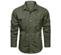 BoShiNuo Chemise cargo en coton pour homme à manches longues et poches multiples, surchemise militaire décontractée