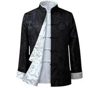 BoShiNuo Chemise Dragon Chinois Kung Fu Manteaux Tang Costume Traditionnel Chinois Vêtements Vestes Hanfu Hommes Vêtements, Noir Gris 9, L