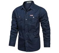 BoShiNuo Chemise en coton de printemps pour homme - Cargo à manches longues avec plusieurs poches - Vêtement décontracté - Militar - Chemise oversize, noir foncé, M