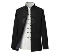 BoShiNuo Costume traditionnel chinois Hanfu Kimono Veste cardigan pour homme Col Cheongsam Veste décontractée Rétro Bouton Top, Noir J52, S