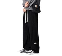 BoShiNuo Pantalon en Velours Côtelé Automne Hiver Homme Pantalon Vintage Japonais Pantalon en Velours Côtelé Baggy Droit Décontracté Homme, Noir , XXL