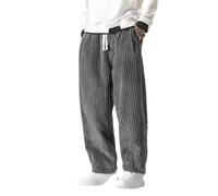 BoShiNuo Pantalon sarouel japonais d'hiver en velours côtelé pour homme, pantalon de jogging décontracté, hip-hop, rue pour homme, gris, 27-32