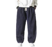 BoShiNuo Pantalon sarouel japonais d'hiver pour homme avec ceinture en velours côtelé, pantalon de jogging décontracté, hip-hop de rue pour homme, bleu marine, M