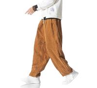 BoShiNuo Pantalon sarouel japonais d'hiver pour homme avec ceinture en velours côtelé, pantalon de jogging décontracté, hip-hop de rue pour homme, jaune, L