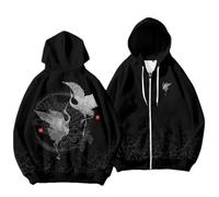 BoShiNuo Vêtements de style japonais d'automne avec impression de grue chinoise pour hommes, sweat à capuche masculin décontracté avec fermeture éclair, XL