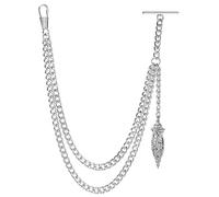 BOSHIYA Chaîne de montre de poche en argent, double châtelaine avec pendentif creux.