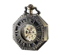 BOSHIYA Montre de Poche Mécanique Vintage Lumineuse Steampunk Pour Homme - Cadran Squelette Noir Avec Chiffres Romains et Chaîne - Cadeau Pour la Fête des Pères