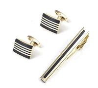 BOSHYUM Ensemble de Boutons de Manchette à Pince à Cravate rayés en émail doré pour Hommes