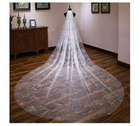 BOSHYUM Voile de mariée Long traînant en Paillettes de Cristal, Bord en Dentelle, Tulle Souple superposé pour soirées, Danses, opéra, banquets et Occasions spéciales