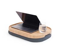 Bosign Plateau pour ordinateur portable avec coussin de pouf. Plateau antidérapant. Housse de coussin lavable et amovible. Bois de saule naturel. Coussin gris. LARGE (47 x34 x 6,5 cm)