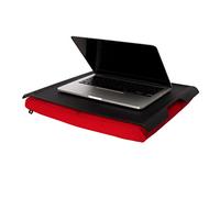 Bosign. Plateau pour ordinateur portable avec coussin de pouf - Pour ordinateur portable, petit déjeuner, dîner - Plateau antidérapant lavable et amovible - Plateau noir mat - Coussin rouge - Taille L