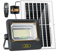 BOSITE 200W Projecteur Solaire Exterieur avec Télécommande, 10000mAh Lampe Solaire Exterieur, IP67 Étanche 6500K Blanc Froid Projecteur Mural, 4.2M Câble, Eclairage Solaire pour Jardin,Garage