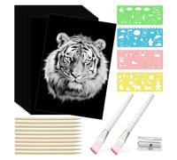 Bosiyrggrl 127 Pièces de Papier à Gratter, Stylets et Pochoirs en Bois pour Bricolage, Fournitures de Cadeaux de Fête D'Anniversaire (8,5 X 11 Pouces)