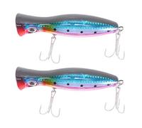 Bosiyrggrl 2 PCS Popper de Peche A Les Yeux 3D avec des Crochets Pointus 12cm 42G Leurre Dur de Nappe d'eau Leurre Artificiel en Plastique Souple Isca Equipement de Peche Bleu