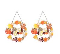 Bosiyrggrl 2 Pièces Décor de Porte D'Entrée d'automne Couronnes d'automne de 12 Pouces pour Porte D'Entrée Panneau de Porte d'automne en Bois 3D Suspendu Couronne de Feuille D'Érable de Citrouille