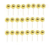 Bosiyrggrl 24 PCS Disco Ball Cupcake Toppers Disco Ball Cupcake Picks Réfléchissant Miroir Boule Cake Toppers Disco Décorations Facile Installer Or