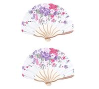 Bosiyrggrl 2X Bamboo Fleurs DÉcorÉes de Cadeau pour Fan Fan TaillÉ À la Main de Style Japonais