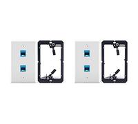 Bosiyrggrl 2X Plaque Murale Ethernet avec Support de Basse Tension, Prise Murale de Câble Ethernet Cat6 à Un Gang 2 Ports