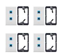 Bosiyrggrl 4X Plaque Murale Ethernet avec Support de Basse Tension, Prise Murale de Câble Ethernet Cat6 à Un Gang 2 Ports